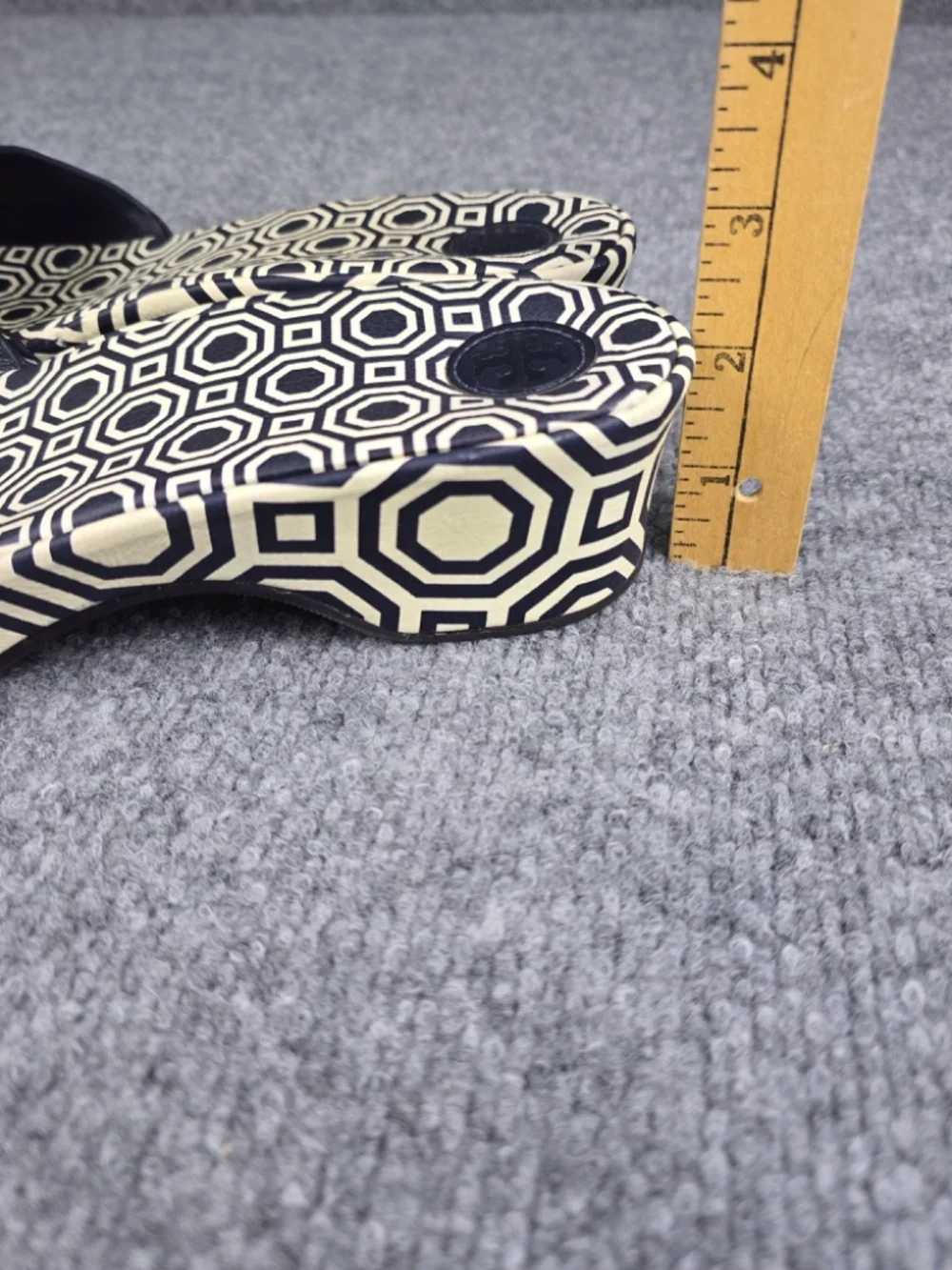Tory Burch Noah Navy Blue Geometric Leather Slide Sandals Size 9